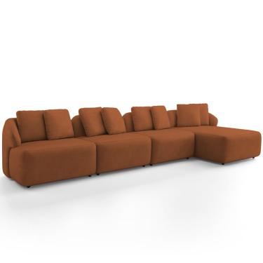 Imagem de Sofá 5 Lugares com Chaise Direito Sala Living 334cm Arlo F04 Veludo Telha  - Lyam Decor