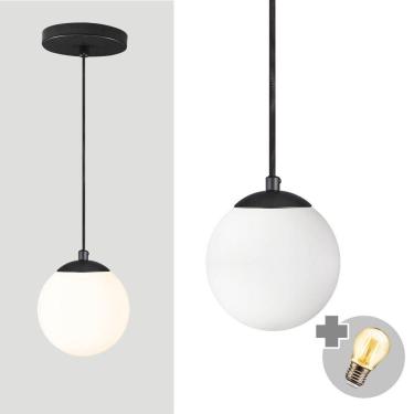 Imagem de Pendente Preto C/ Globo De Vidro Branco De 14cm + Led 2w