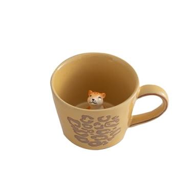 Imagem de DIHOclub Caneca de café de cerâmica 3D Wild Animal Inside 340 g (leopardo amarelo)