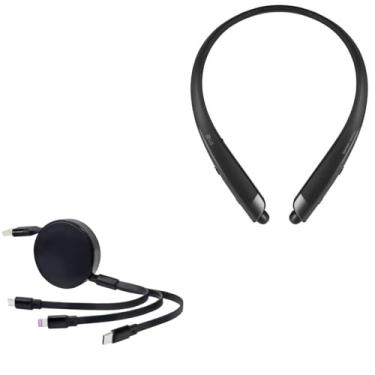 Imagem de BoxWave Cabo compatível com LG Tone Platinum a (HBS-930) - AllCharge PD miniSync (100W), cabo USB portátil retrátil de alta velocidade - Preto