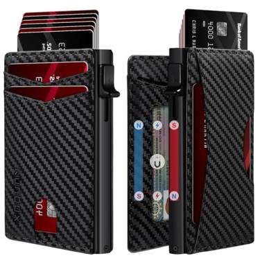 Imagem de Carteira masculina fina com janela para identidade – Carteira minimalista RFID, função pop-up, design ultrafino, capa de cartão de visita de metal para mais de 8 cartões, presentes para homens