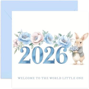 Imagem de Blue 2026 Welcome To The World Little One New Baby Boy Cartão comemorativo para mamãe papai Lembrança Presentes sentimentais para pais avós para celebrar o nascimento do filho neto - Coelho fofo