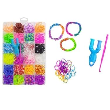 Imagem de Kit de Pulseiras Infantil Conjunto com Elásticos Liguinha Coloridas e Miçangas Caixa Organizadora Biju Collection Elástico Box Estimula Coordenação Motora Criatividade Pulseiras Personalizadas