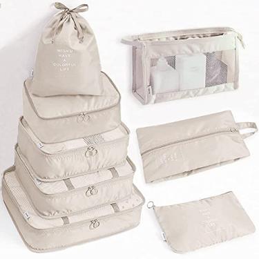 Imagem de 8 Conjuntos de Cubos Embalagem para Malas Organizadores Bagagem Viagem com Design Malha Alça e Fivela Zíper Reforçado Bilateral Sacolas Armazenamento Leve Roupas Higiene Pessoal Cosméticos Sapatos Equ