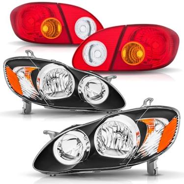 Imagem de Kits combinados de montagem de faróis e lanternas traseiras para Toyota Corolla 2003-2008 cabeça de substituição/OE estilo de fábrica, luzes traseiras de freio traseiro, 6 peças, refletor transparente