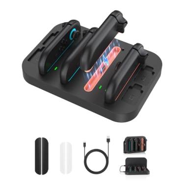 Imagem de CHARM FOCUS Charging Dock for 2025 Nintendo Switch 2 JoyCon, 4-Port Magnetic Controller Fast Charger Stand, LED Indicators & Overcharge Protection, for Switch 2 Joy Con Accessories, 4 Game Card Slots