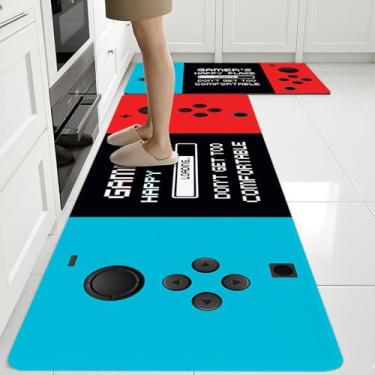 Imagem de Tapetes de videogame para chão de cozinha, tapetes antifadiga para jogadores antiderrapantes, 2 peças de borracha para jogos, tapete de corredor acolchoado lavável para pia de lavanderia 15,7 x 27,7