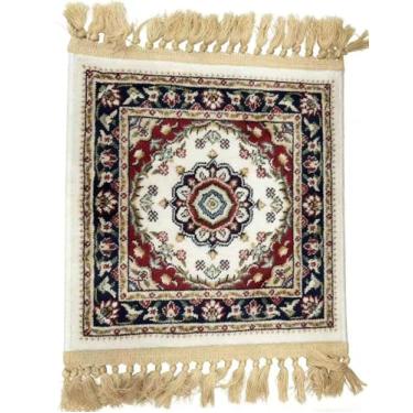 Imagem de Mini tapete étnico persa com borlas - tapete decorativo antiderrapante para apoio de braço/mesa/sofá (padrão floral clássico)