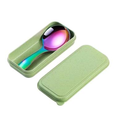 Imagem de Colheres de Jantar Colher curta de aço inoxidável, concha sopa doméstica, pequena colher redonda chá, arroz para crianças, sorvete(Colorful)