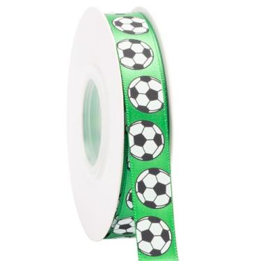 Imagem de Fita de futebol, 1,5 cm x 64 m, branco/verde, use para laços de cabelo de equipe, grinalda, cordões esportivos, embrulho de presente, decoração de festa, todo artesanato e costura (verde, 25 jardas)