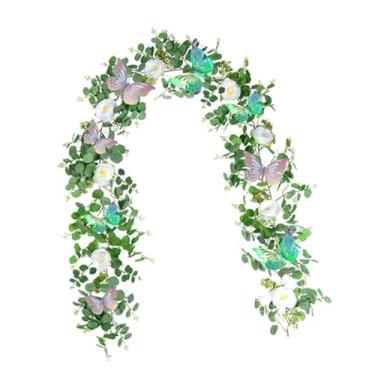 Imagem de IEUDNS Decoração de guirlanda de flores artificiais, videiras de eucalipto artificiais, primavera de 180 cm com borboleta para decoração de sala de cerimônia, Style a