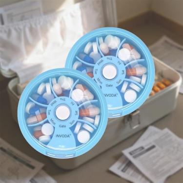 Imagem de 2 peças, organizador semanal de comprimidos para viagem, caixa de comprimidos diária de 7 dias, estojo de comprimidos portátil para suplementos de óleo de peixe, organizador de vitaminas