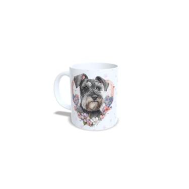 Imagem de Caneca de Cerâmica 325ml com Tema Beagle, Design de Cachorro com Flores, Branco e Rosa (13205)