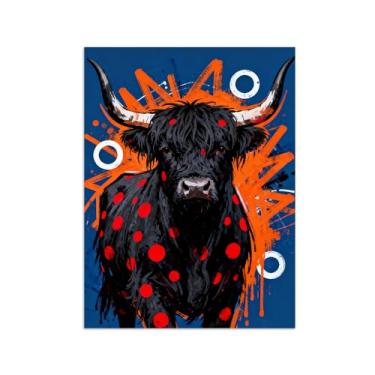 Imagem de Animais Pintura Arte Parede - Vaca Preta - Impressões em tela - Moderno Colorida Pôster para decoração sala de estar 30x40cm Sem Moldura