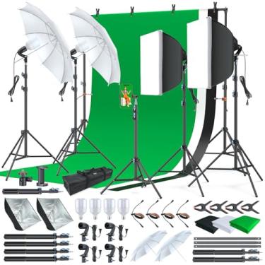 Imagem de Kit para iluminação LINCO Lincostore AM169 de estúdio fotográfico e de vídeo – Inclui panos de fundo em 3 cores (preto/branco/verde)