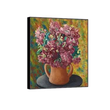 Imagem de BMZFYBS Pintura de arte de parede de flores - imagem de decoração vintage - buquê de flores 7 - impressões em tela de moldura preta para sala de estar 30 x 35 cm 12 x 13 polegadas