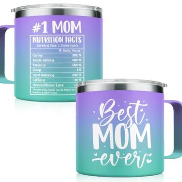 Imagem de Caneca de café com isolamento térmico de 400 ml com alça Best Mom Ever Gift Mother Caneca de viagem de aço inoxidável presentes para mães, mamãe, mãe, aniversário, Natal, dia dos namorados