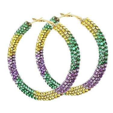 Imagem de Brincos de carnaval femininos com glitter roxo amarelo verde brincos de argola coroa de carnaval brincos de argola de festa de carnaval joias presente, Small, Zinco, Sem pedra preciosa