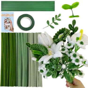 Imagem de URSDIART 311 peças de limpeza de cachimbo verde - kit de fabricação de flores a vapor de chenille, fio grosso e difuso com acessórios | limpiapipas para flores para artes e artesanato, projeto de sala