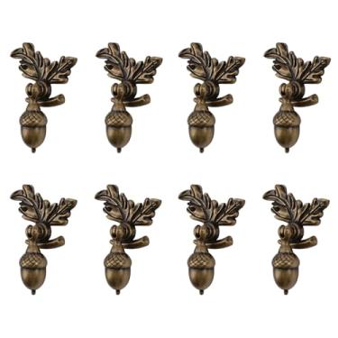 Imagem de MOROBOR Puxadores de gaveta de bolota com pedestal de folhas, 8 peças de maçanetas de esquilo de liga de zinco antigo, puxador pendente de gota, puxador de gaveta de orifício único para armários de