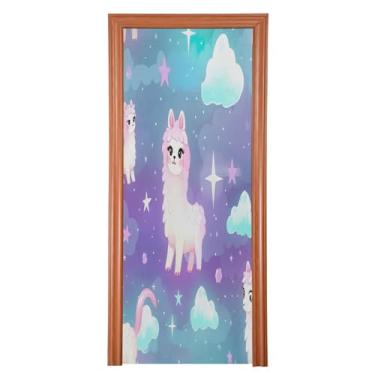 Imagem de Wassud Capa de porta de Halloween 89 x 199 cm, decoração de lhama bonita, faixa elástica para porta interna externa para varanda e porta da frente