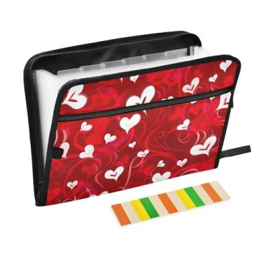 Imagem de Wassud Dia dos Namorados Coração Fundo Vermelho 13 Bolsos Acordeão Arquivo Organizador de Arquivos Expansível Pastas de Arquivo com Abas e Adesivos, Tamanho Carta A4 Papel Bill Recibo Documento Pasta