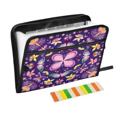 Imagem de Wassud Acordeão de padrão quadrado colorido organizador de arquivos de papel A4 pastas de papel organizador de documentos com etiquetas pasta de arquivo expansível 13 bolsos