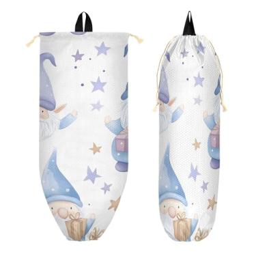 Imagem de xigua Suporte de parede para saco plástico de gnomos aquarela com cordão 1 pacote, organizador de sacolas de supermercado reutilizável para bolsas, meias, roupas íntimas e gravatas