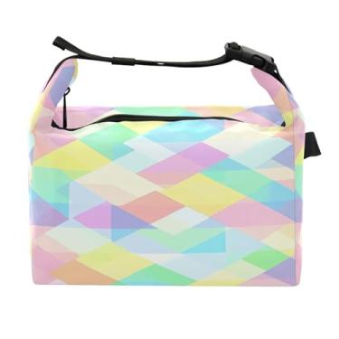 Imagem de STAYTOP Lancheira artística colorida em forma quadrada com fivela de alça, lancheira isolada para meninos e meninas, lancheira térmica para trabalho escolar