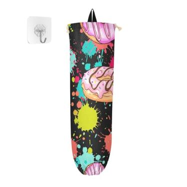 Imagem de xigua Suporte de plástico colorido Donuts para parede com cordão, pacote com 2, organizador de sacolas de compras reutilizáveis para bolsas, meias, roupas íntimas e gravatas