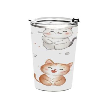 Imagem de STAYTOP Copo de aço inoxidável de gato fofo 368 g, copo de café isolado com tampa e canudo, caneca de café de viagem de parede dupla para bebidas quentes e frias