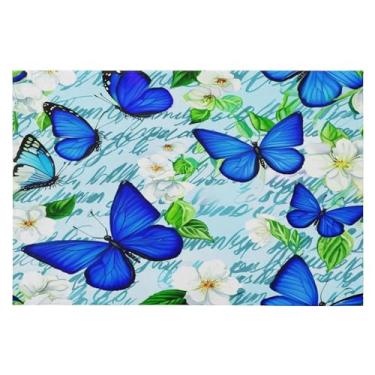 Imagem de CEBUGI Tapete de área 60 x 90 cm macio lavável tapete antiderrapante com suporte de borracha borboletas azuis tapetes de área para sala de estar, quarto, decoração de casa