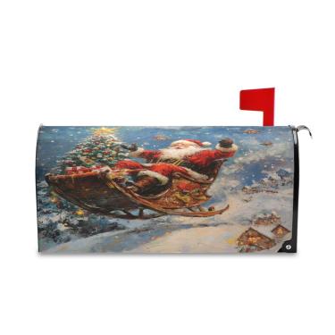Imagem de Burbuja Capa magnética para caixa de correio, Papai Noel no trenó decorativa para decoração de jardim e quintal, tamanho grande 52,8 x 64,5 cm