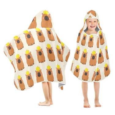 Imagem de Burbuja Toalha de banho com capuz de capivaras de desenho animado para crianças, toalha de praia de pelúcia absorvente macia para meninas e meninos 3-10 anos, 61 x 127 cm