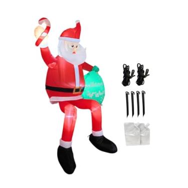 Imagem de UGPLM Papai Noel sentado no telhado, decoração de Natal inflável com LED embutido e sacola de presente para decoração de telhados e jardins.