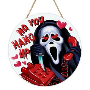 Imagem de Bolisom Placa para porta da frente do dia dos namorados, humor Grim Reaper No You Hang Up, cabide de madeira com coração vermelho, amor, decoração de casa, decoração de casa, grinalda de madeira de