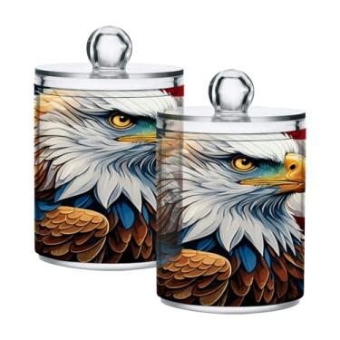 Imagem de STAYTOP 2 frascos de boticário com dispensador Qtip para banheiro com etiquetas – Recipiente de armazenamento Qtip de plástico transparente para bola de algodão, cotonete, grão de café - Águia