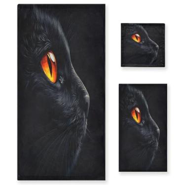 Imagem de xigua Conjunto de toalhas de banheiro com olhos de gato preto absorvente macio 3 peças toalha de banho toalha de mão toalhas decorativas para banheiro, academia, hotel, praia, piscina