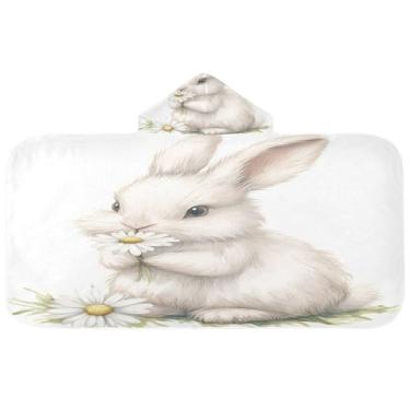 Imagem de Burbuja Toalha de banho com capuz de coelho com margarida para crianças, toalha de praia de pelúcia macia absorvente para chá de meninas e meninos 3-10 anos, 61 x 127 cm
