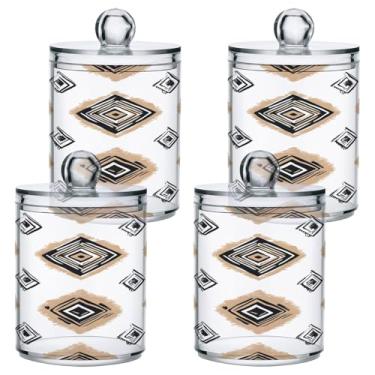Imagem de STAYTOP 4 peças de tapeçaria de nativos americanos dispensador Qtip boticário frascos de banheiro com etiquetas - recipiente de armazenamento Qtip recipiente de plástico transparente acrílico para