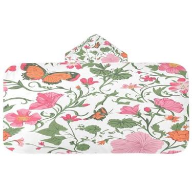 Imagem de Burbuja Toalha de banho com capuz floral vintage para crianças, toalha de praia de pelúcia macia absorvente para meninas e meninos 3-10 anos, 61 x 127 cm