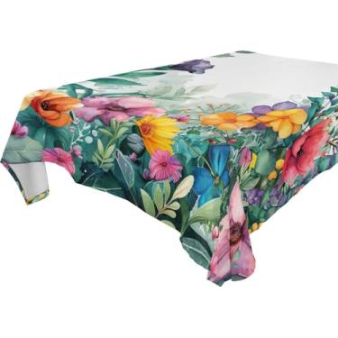 Imagem de YETTASBIN Toalha de mesa quadrada com folhas de flores, impermeável, resistente a manchas, lavável de poliéster para piquenique, jantar, férias, cozinha, festa, decoração, 152 x 152 cm