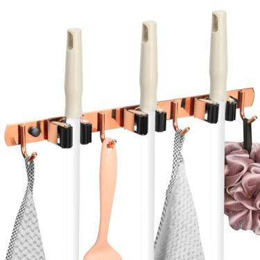 Imagem de BLAGAIN 3 prateleiras e 4 ganchos resistentes, suporte de parede para esfregão e vassoura, organizador de vassouras, de aço inoxidável, suportes de ferramentas de armazenamento para casa, cozinha