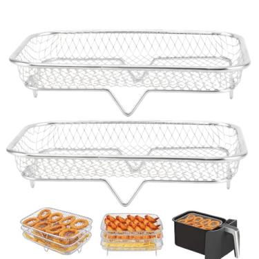 Imagem de Prateleiras empilháveis de fritadeira a ar de aço inoxidável, 2 prateleiras desidratadoras, rack de cozimento seguro para forno para cozinhar uniformemente, cabe na maioria das fritadeiras a ar - 19,3