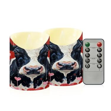 Imagem de Wassud Pacote com 2 velas românticas de vaca sem chama com controle remoto, velas realistas cintilantes com temporizador, velas decorativas para Natal, casamento, festa, decoração de casa pequena