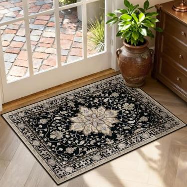 Imagem de RELEANY Tapetes de área adequados para aspirador de pó 6,5 x 7,5 cm laváveis na máquina, antiderrapantes, estampa floral vintage para sala de estar, quarto, tijolo, preto, marrom, neutro, caramelo