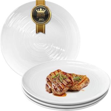 Imagem de Yachi Conjunto de 6 pratos de jantar brancos de cerâmica de 26 cm para micro-ondas, lava-louças, pratos de porcelana para cozinha, restaurante, grés, para festa, bife, prato de macarrão, 26 cm