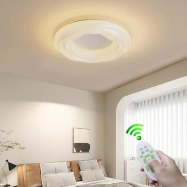 Imagem de Luminária de teto LED 52W com dimmer, design em formato de flor, controle remoto, para quarto, sala de estar e sala de jantar. Lustre moderno em acrílico creme, temperatura de cor de 3000K a