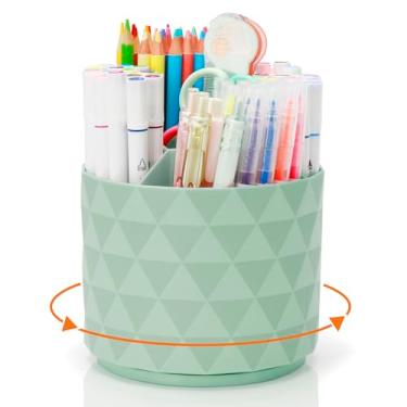 Imagem de Porta-lápis fofos para mesa, porta-canetas giratórias de 360 graus para escritório em casa, organizador de canetas tipo diamante com 5 compartimentos, acessórios de mesa elegantes para escritório