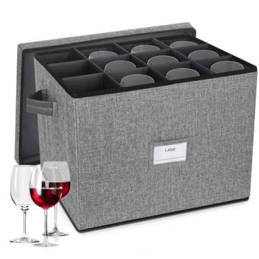 Imagem de Lukeline Recipiente de armazenamento de taças, caixa de armazenamento empilhável para copos de vinho com divisórias e alças, comporta 12 taças de vinho, recipientes de armazenamento de vidro